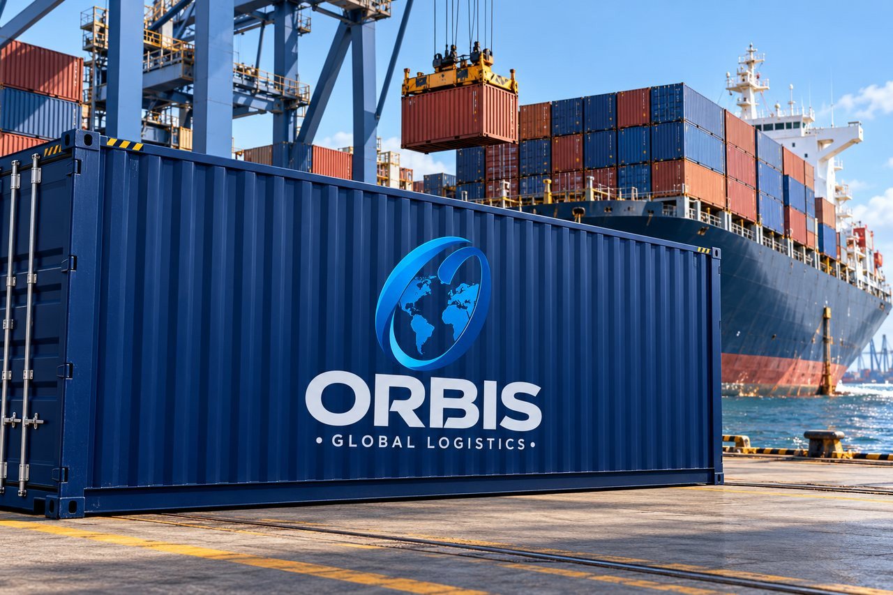 ORBIS branded container at a seaport