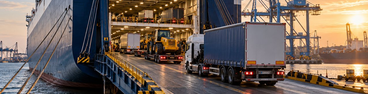 Vehicles and freight moving through a RoRo vessel